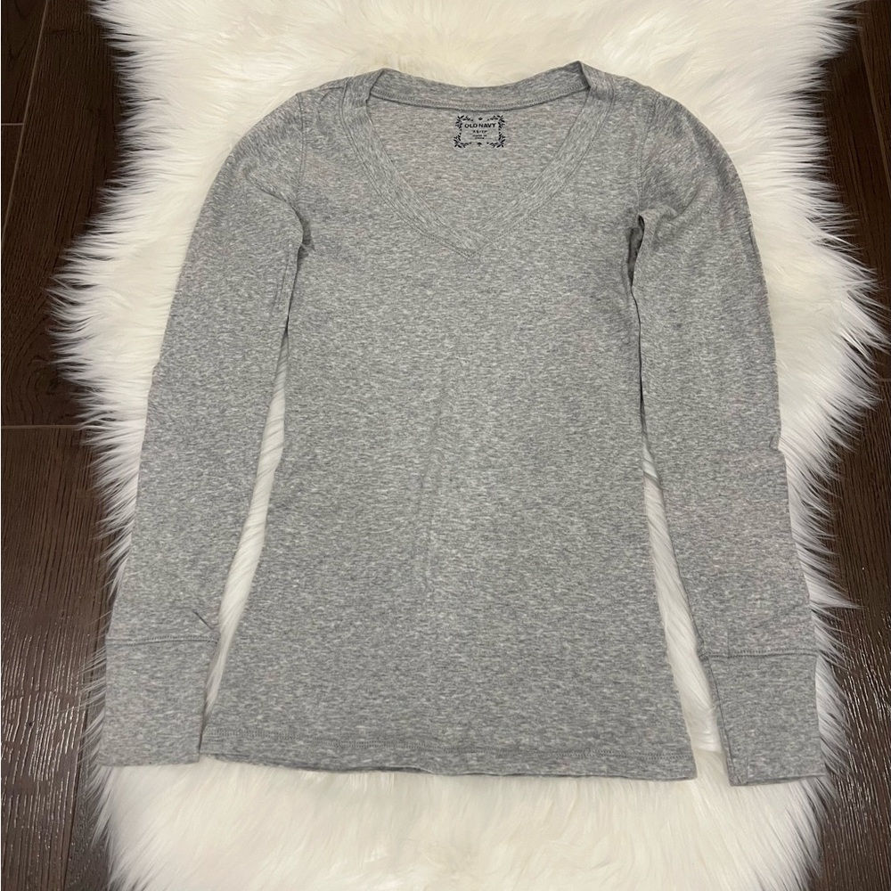 Gray V-Neck Long Sleeve Top, Old Navy